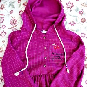 NWOT Mori Lolita Style Cherry Long Sleeve Red Magenta Checkered Hoodie Dress